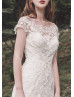 Beaded Ivory Lace Wedding Dress With Detachable Tulle Train